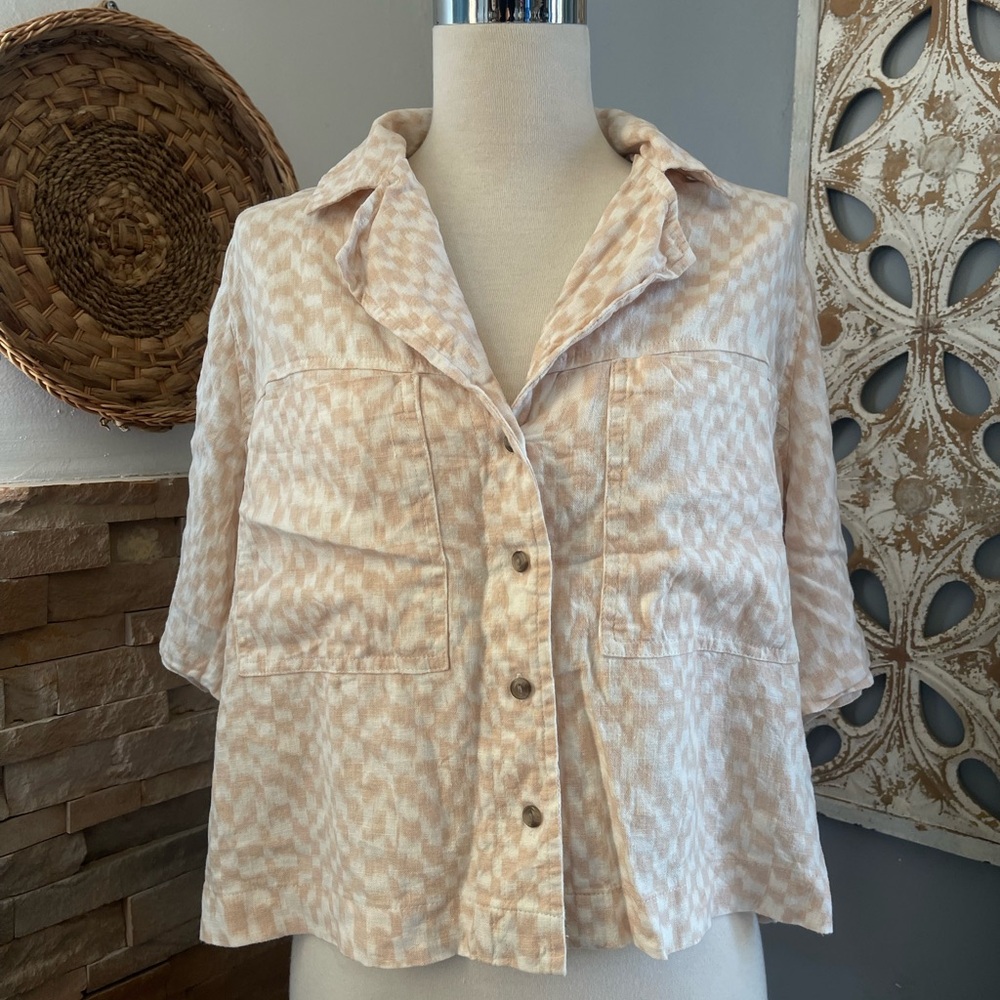 Universal Thread Beige Linenblend Patterned Butto… - image 1